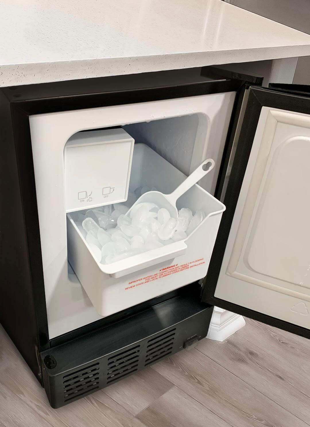 18" W X 25″ H X 15″ D Ice Maker, Ice Production Per Day: 12 lbs.